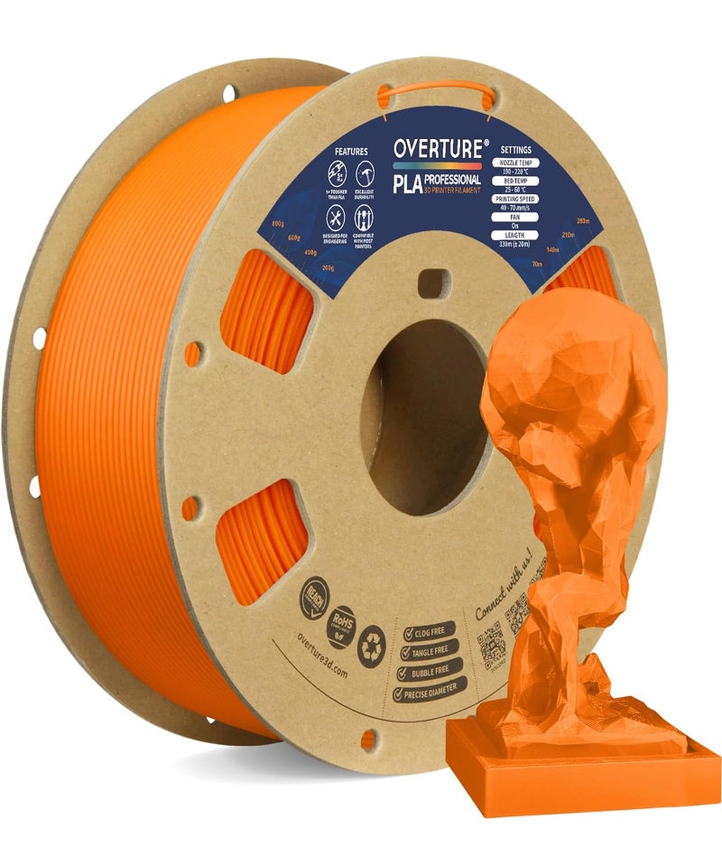 OVERTURE PLA Plus (PLA+) Filament 1.75mm, Stronger & More Durable, Professional Toughness 3D Printer Filament 1kg (2.2lbs), High Precision +/- 0.02mm, Tangle-Free (Orange) - Image 1